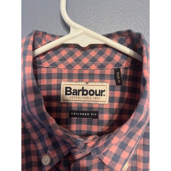 Men’s Barbour Salmon Pink & Blue Gingham Tailored Fit Button Long Sleeve SZ MED - Picture 3 of 7